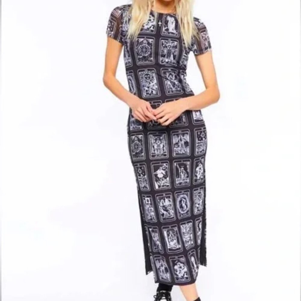 F21 Tarot Card Print Mesh Midi Dress - M